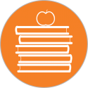 logo with books and an apple on top